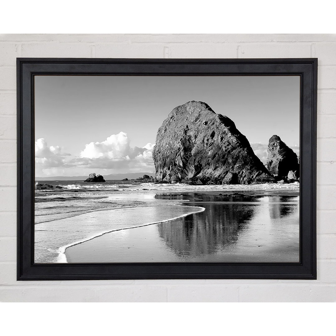 Strand Felsen B N W Gerahmter Druck 9418