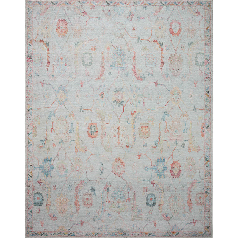 Elysium Faded Floral Blue Synthetic 7'-6" x 9'-6" Area Rug