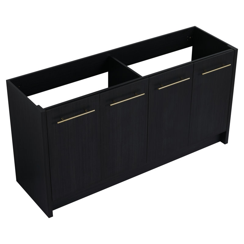 Meuble-lavabo autoportant de 60 po, représentation en châtaignier noir, porte à fermeture en douceur, riche perspective de rangement, meuble-lavabo de 60 po en contreplaqué Advance Way, accumulable, vue remarquable, bateau