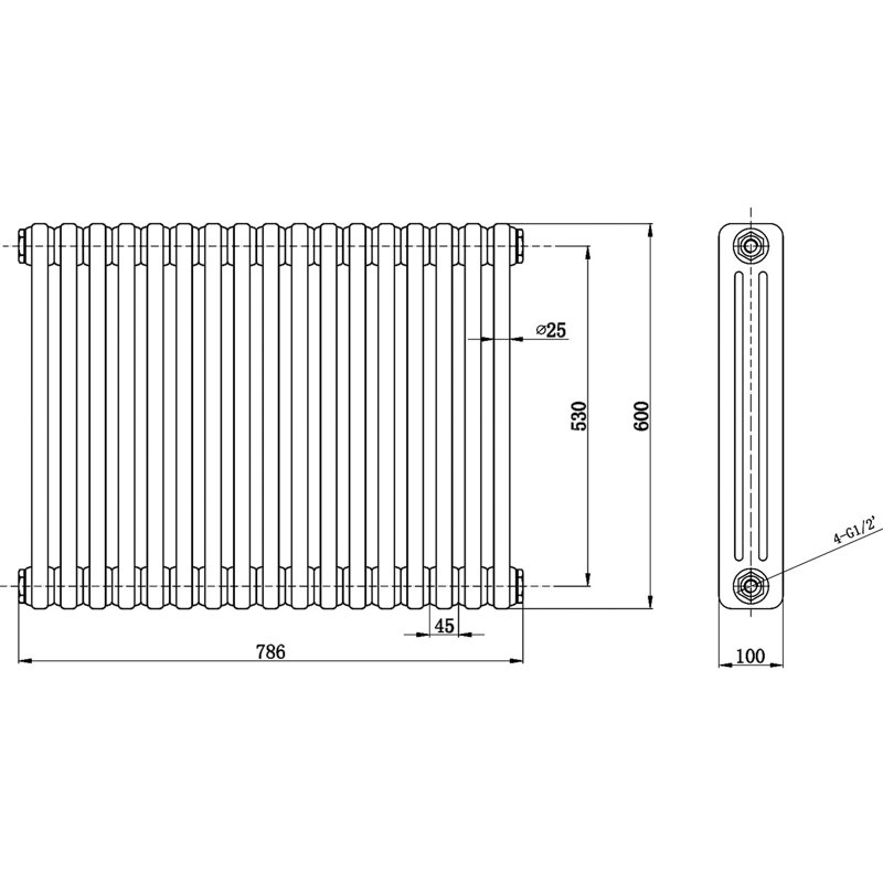 Horizontal Traditional Colosseum Radiator, 78.6 Cm
