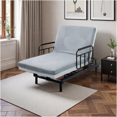 Electric Lift Bed For Seniors - Wired Remote Control With One-Touch Backrest Lift  Leg Lowering, Fall-Safe Rails  Detachable Meal Tray, Safe Standing/Sitting/Lying Aid