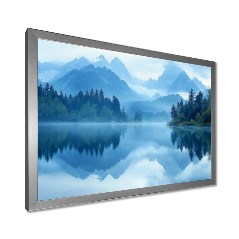 Gesko Mountain Lake Silent Reflections III - montagnes, art mural, Reproduction d'une seule photo avec cadre, Argent argent