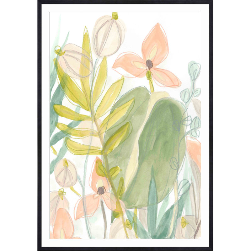 «Island Flora II» par June Erica Vess - peinture encadrée, H 36 po x l 36 po, Noir