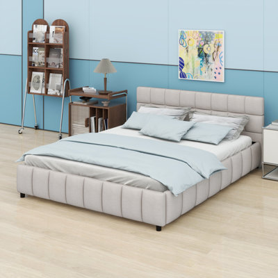 Cadre de lit plateforme rembourré rembourré avec tête de lit matelassée à carreaux et tiroirs de rangement sous le lit