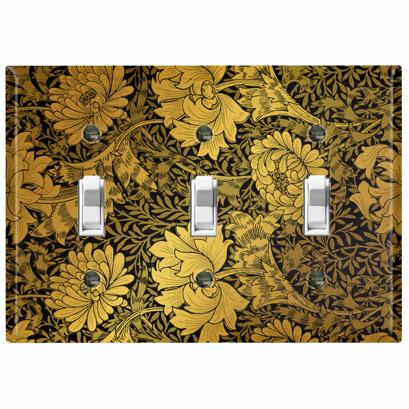 Plaque murale à motif de feuilles de damas à fleurs jaunes sur le thème de la nature à 3 bandes