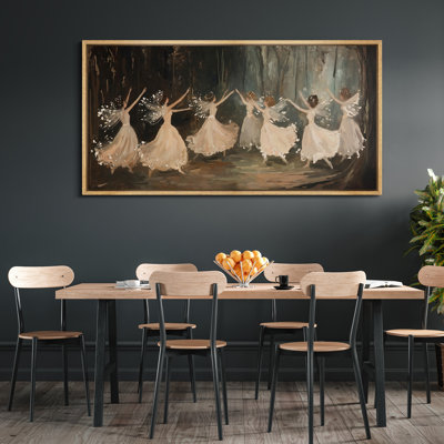 Toile encadrée «Dancing Fairies in the Forest» - Scène de ballerine fantaisiste dans des tons chauds