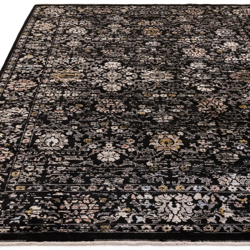 Black Traditional Bordered Luxurious Easy To Clean Rug For Dining Room Bed Room And Living Room, Polyester