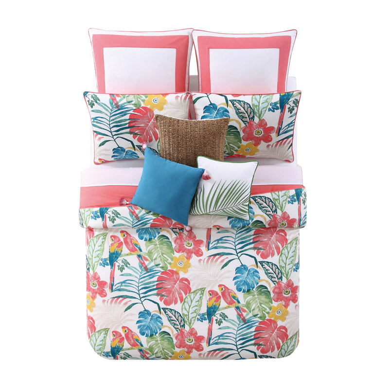 Oceanfront Resort Coco Paradise Coastal Cotton Floral Duvet Cover Set