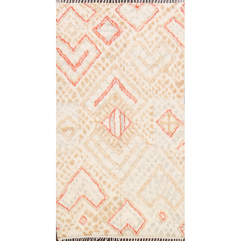 Tapis décoratif en laine noué à la main de conception unique 4 pi 0 po x 6 pi 0 po noué à la main New Age