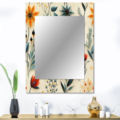 Vert et jaune rétro Bouquet Revival - grand miroir éclectique, miroir mural décoratif Boho, impression d'art en métal