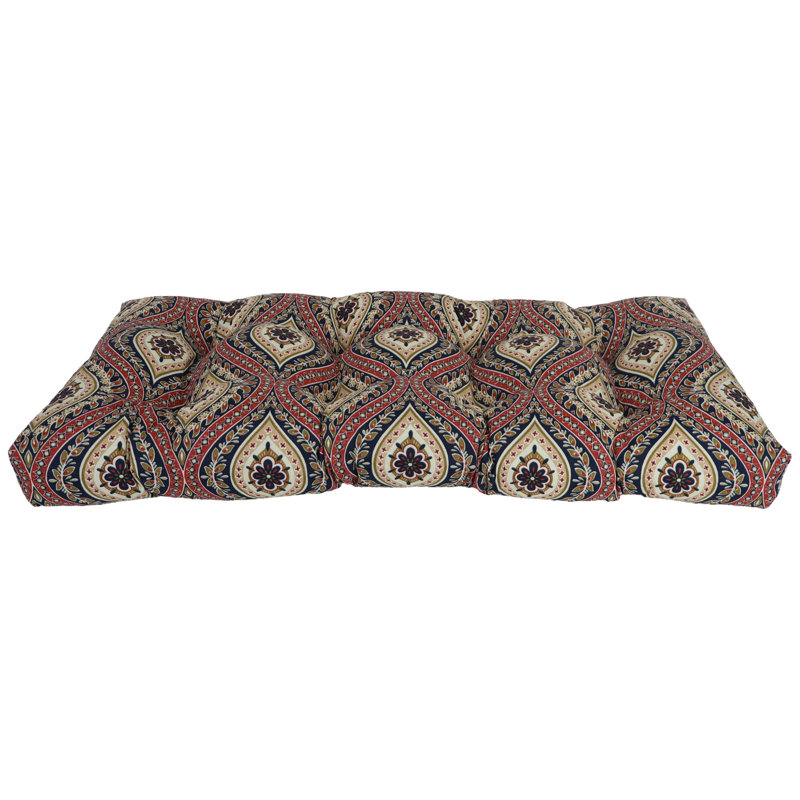 42-Inch By 19-Inch Outdoor Tufted Loveseat Cushion, Red/Tan/Jasmina Lakewood Moroccan