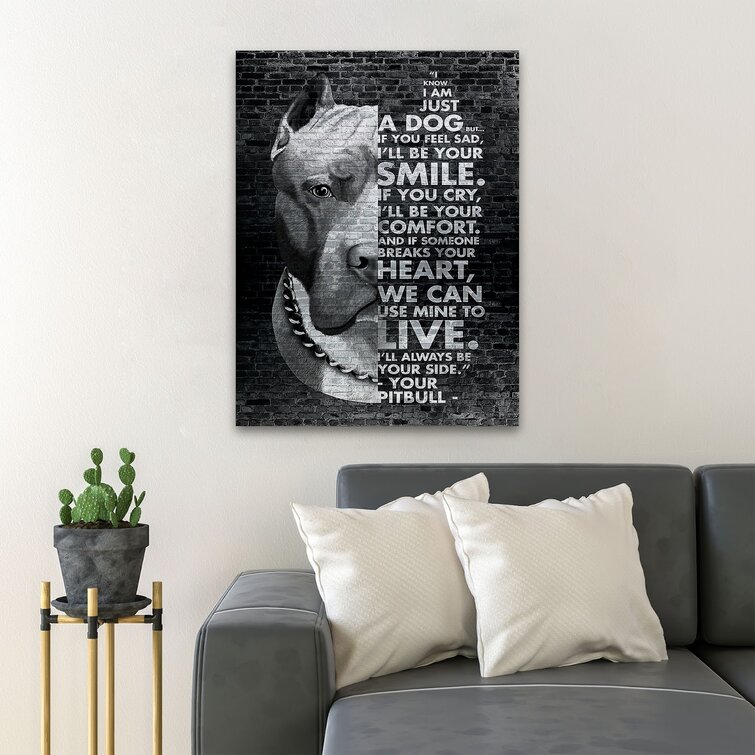 Trinx Dog On Brick Wall On Canvas Print | Wayfair