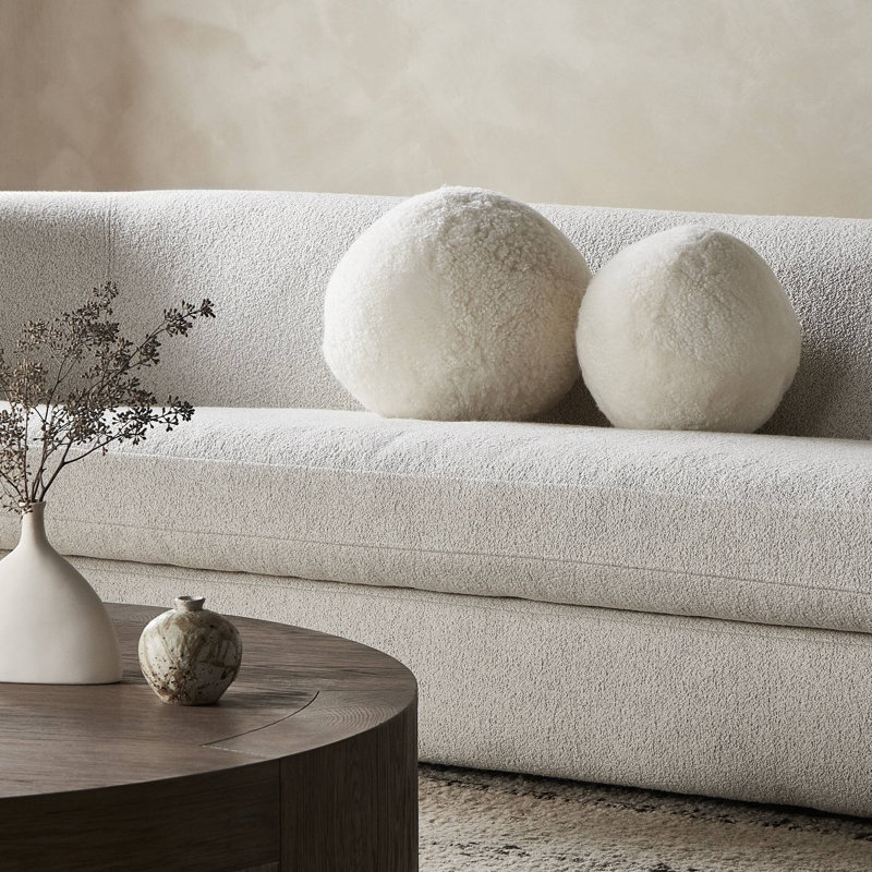 Circular Pillow Cover & Insert, Cream Shorn Shearling