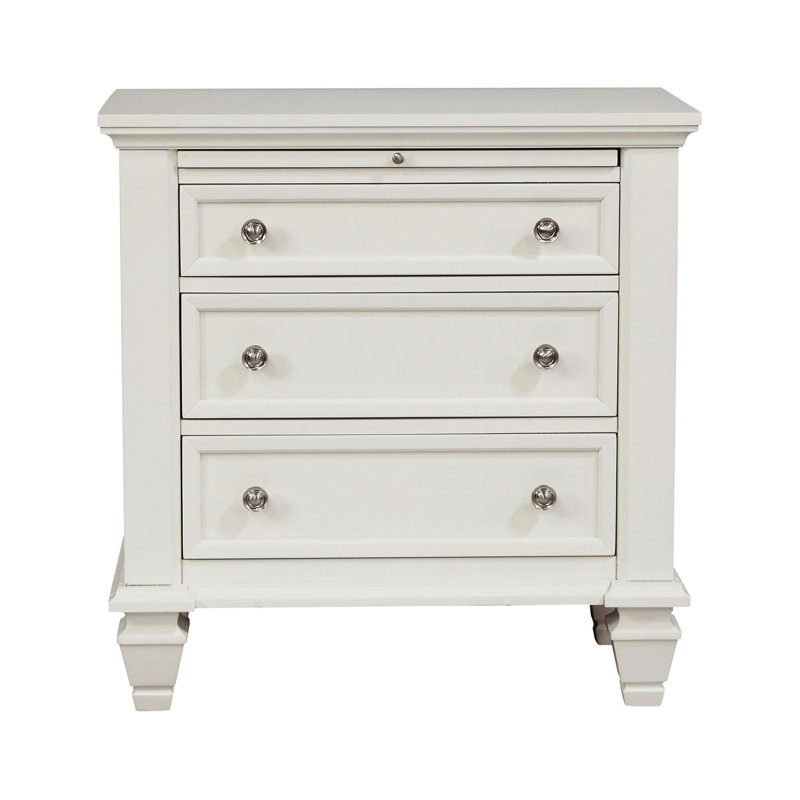 Table de chevet 3 blanc crème avec plateau coulissant pour la chambre à coucher - rangement spacieux et design élégant 3 grands tiroirs et solution