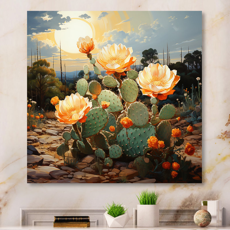 Cactus floral coucher de soleil désert à Salvador - art mural désert, Toile tendue, H 30 po x l 30 po