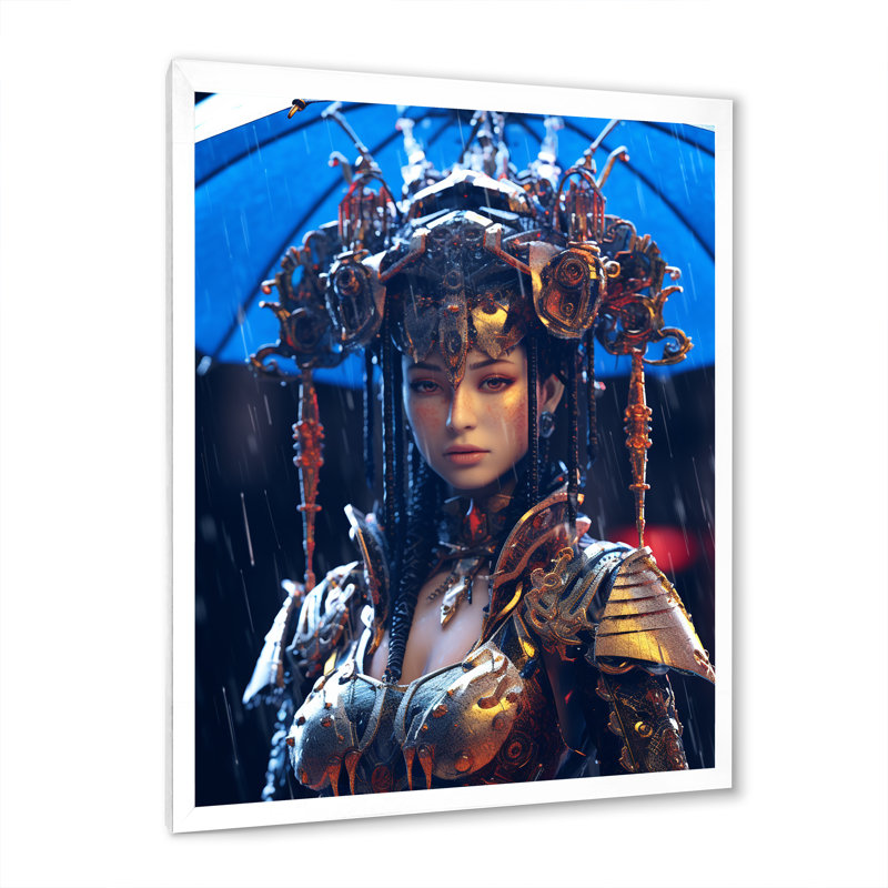 «Cyberpunk Goddess Futuristic Portrait» - reproduction, H 20 po x l 12 po x P 1 po, Cadre simple blanc