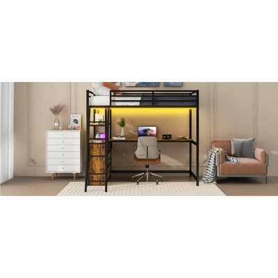 Lit mezzanine moderne multifonctionnel en métal et en bois avec bureau pour une vie élégante et efficace