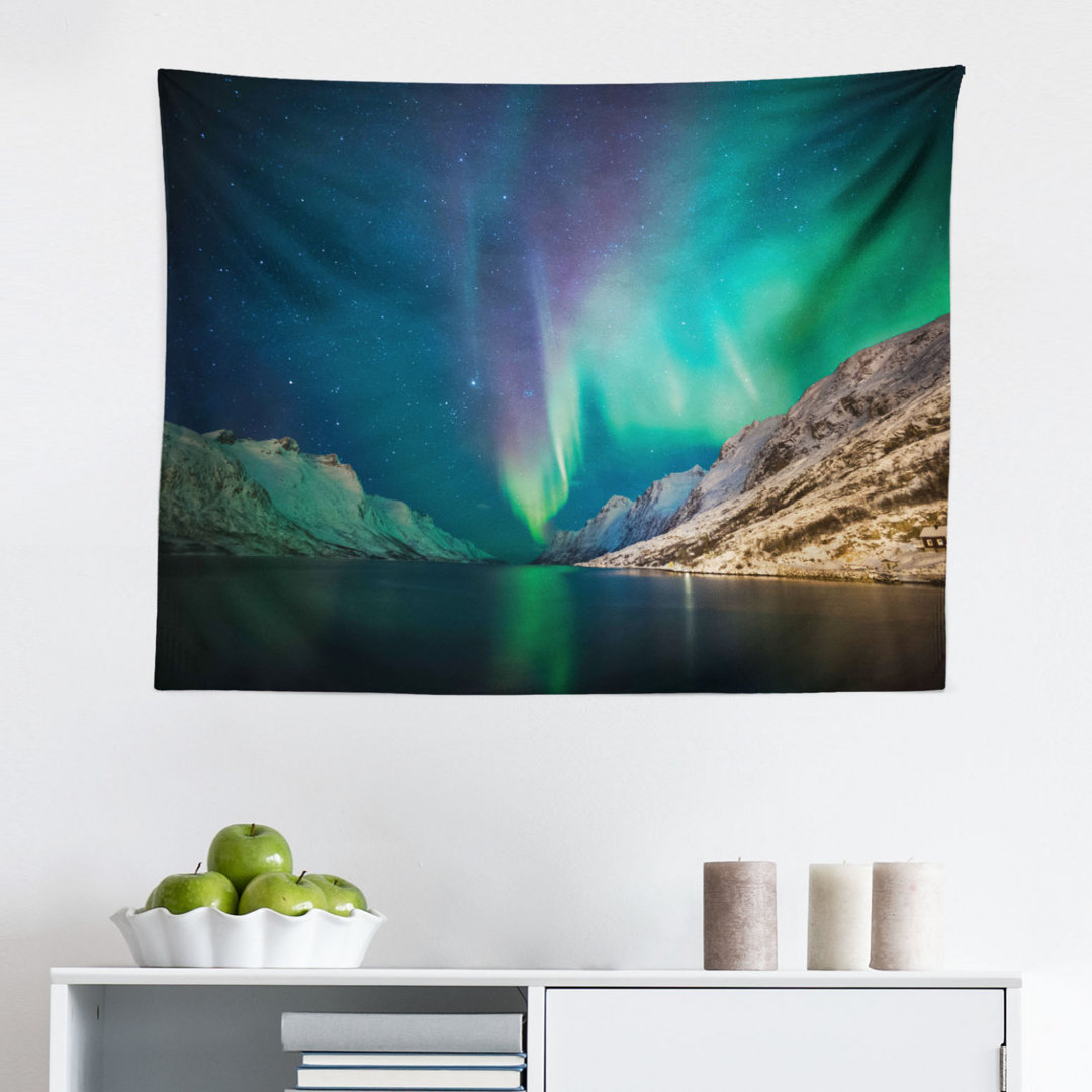 Wandbehang Aurora Borealis über den Rocky Hills Magnetische Pole Solar Space Panorama