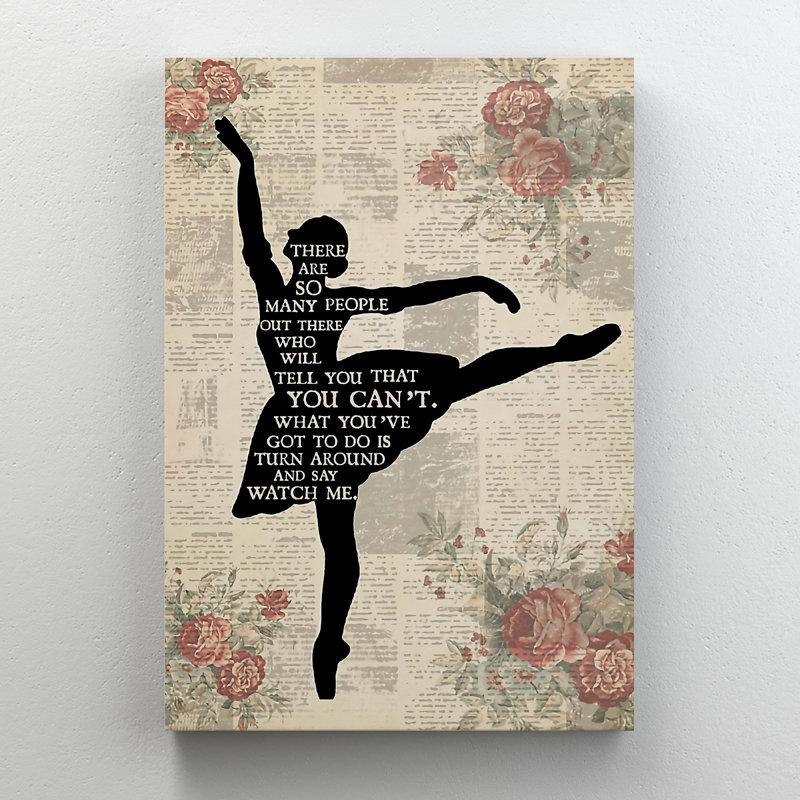 «Black Ballet Girl» sur fond de journal - Art textuel sur toile tendue, H 20 po x l 16 po x P 2 po