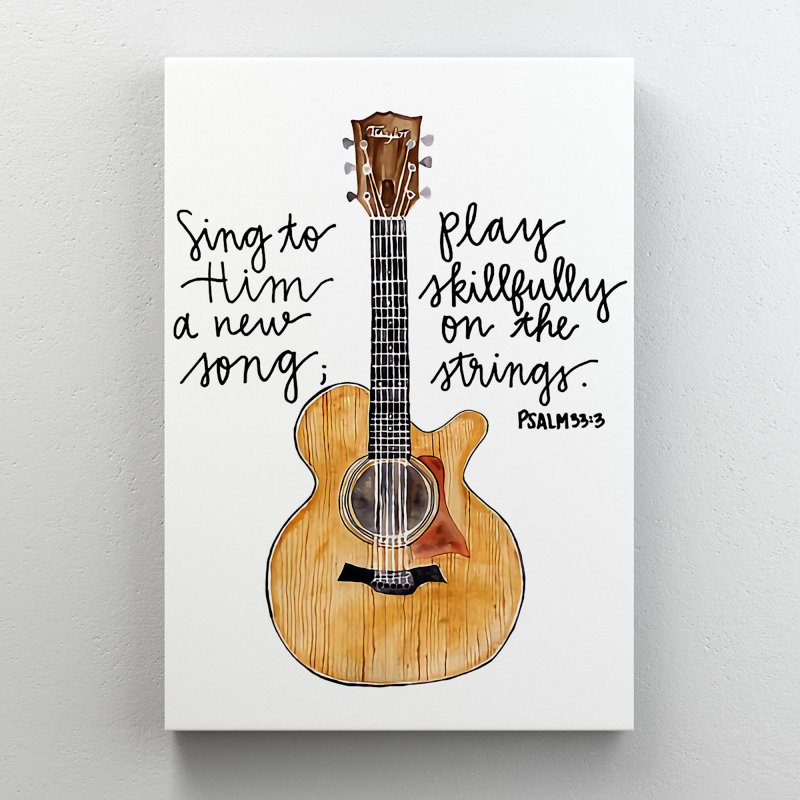 Guitare brune sur fond blanc - Sing To him A N Value N'applique pas - impression sur toile tendue, H 36 po x l 24 po x P 2 po