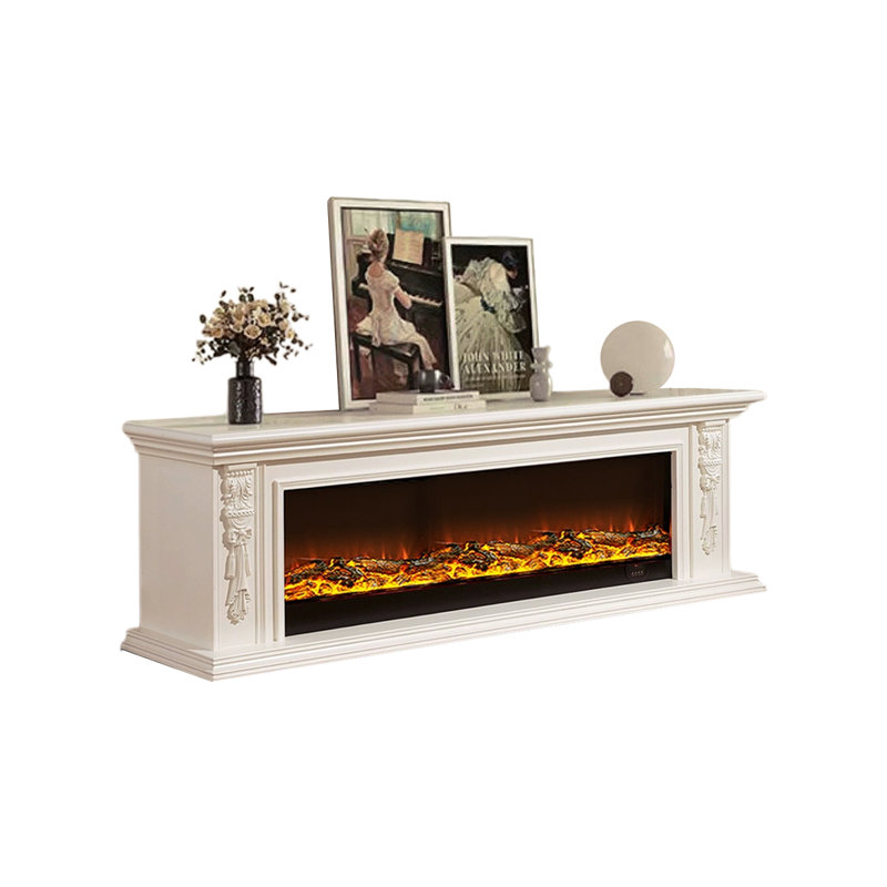 White Solid + Manufactured Wood Freestanding TV Cabinet Fireplace, White Solid