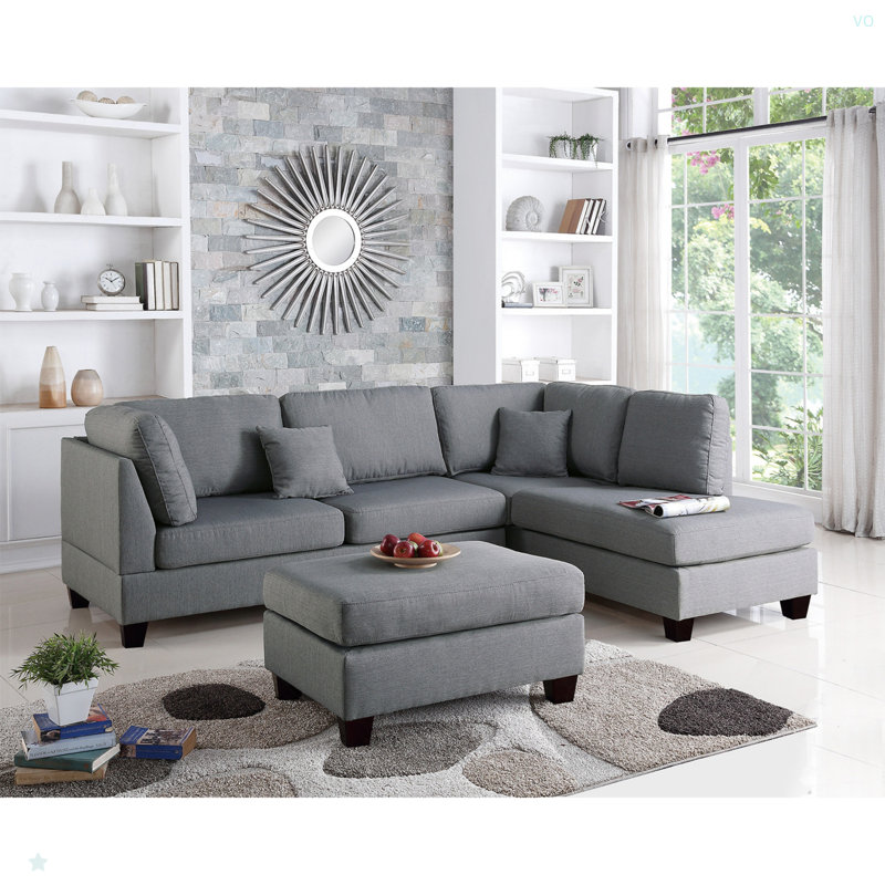 Polyfiber Reversible Sectional Sofa With Ottoman