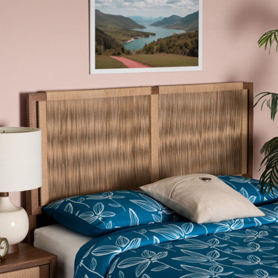 Rae Walnut Brown Queen With Rope Webbing Headboard Bohemian Style, 40.03" H X 61.99" W X 1.83" D