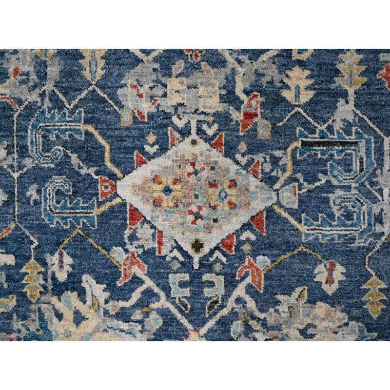 Tapis oriental bleu noué à la main 8 pi x 9 pi 9 po Hera