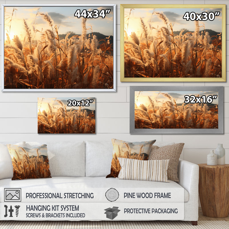 Beige Herbs Field II - Landscapes Canvas Art Print, H 34 po x l 44 po x P 1,5 po, Cadre flottant blanc