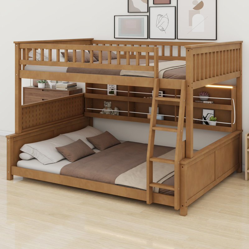 Space-Saving Bunk Bed Featuring Color-Changing Lights, Integrated Shelving & Pegboard, Brown