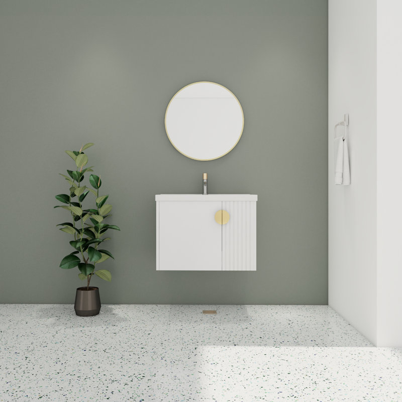 Ensemble de meuble-lavabo simple 28,27 po Asi avec plateau en pierre, Blanc