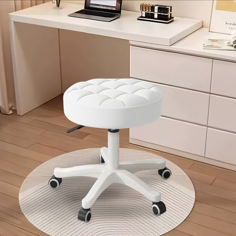 XUEGW, ensemble de 4 tabourets roulants à hauteur réglable sans accoudoirs en similicuir pour le bureau, blanc, Blanc