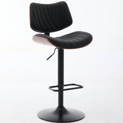 Chaises de bar pivotantes à 360 ° en cuir noyer et noir, hauteur de comptoir réglable, ergonomiques, pieds en métal, grande base stable de 17,7 pouces de style Mid-Century avec pieds fuselés et siège en cuir