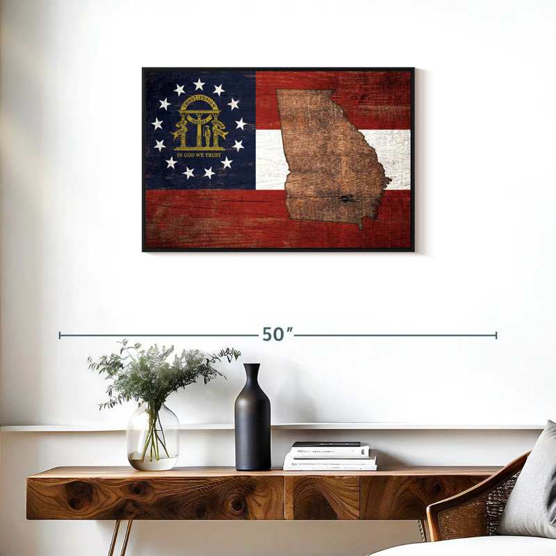 Carte d'État sur le drapeau de la Géorgie, Cadre flottant noir, 31 po x 21 po