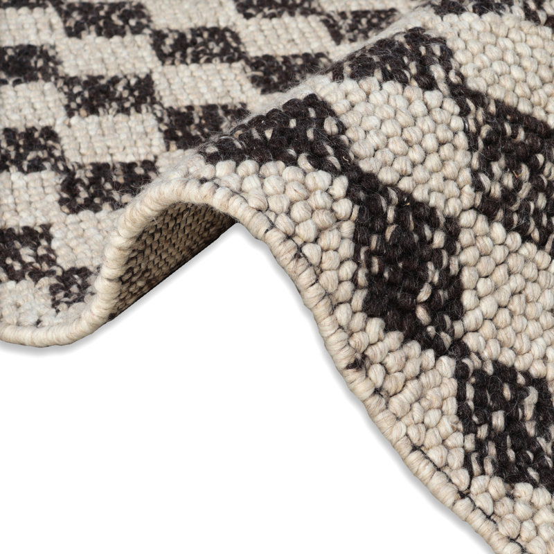 Bubble Argyle Loop Pile Weave Ivory/Charcoal Wool Area Rug By Tufty Home, Rectangle 5' x 8'