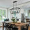 Lustre de salle à manger à 3 lumières de style maison de campagne linéaire industriel avec tige réglable à hauteur réglable noir mat