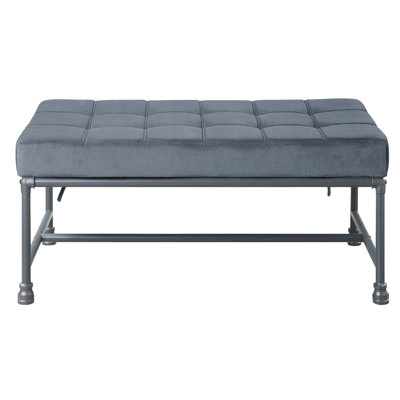 Banc gris en velours pour la chambre à coucher - Pieds industriels en métal