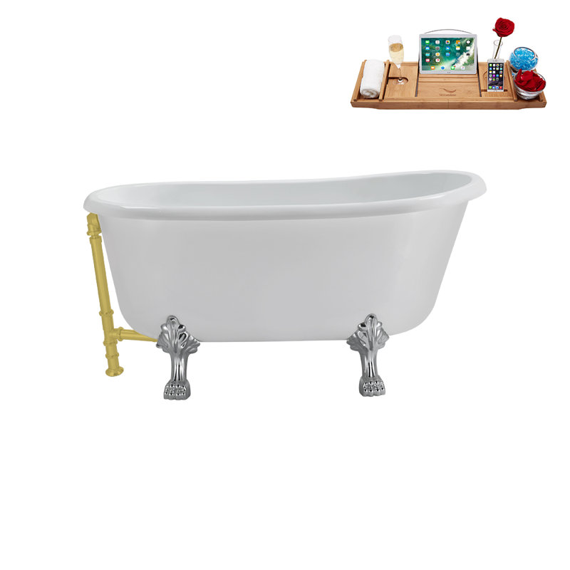 57.5'' x 29.5'' Soaking Acrylic Bathtub, Brushed Gold, Polished Chrome