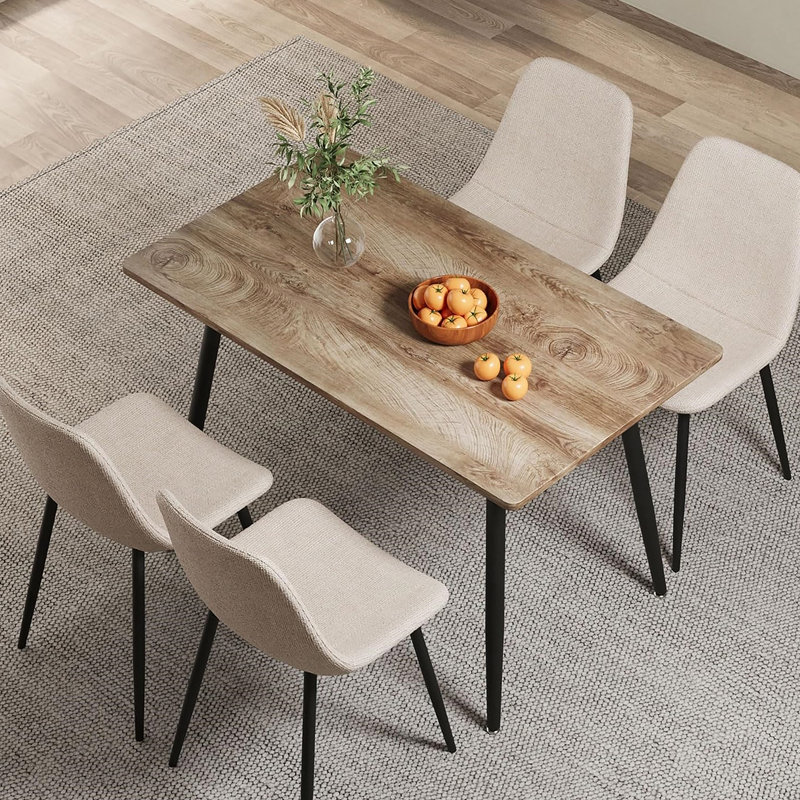 Table de salle à manger et chaise de salle à manger en MDF de 47 po pour 4 personnes, pieds en métal, table de salle à manger de petite taille, bureau, table de cuisine, pour 4 à 6 personnes. Convient pour la maison et la cuisine