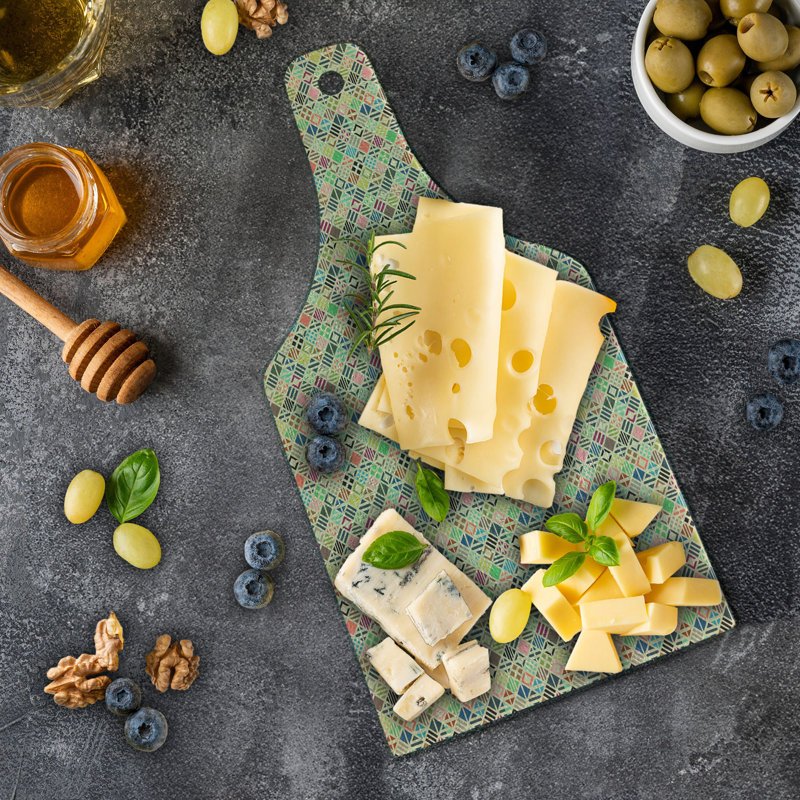Ambesonne Geometric Tempered Glass Cutting Board Patchwork Art Rhombus Multicolor
