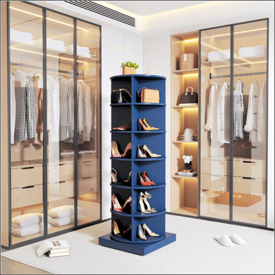 Blue 360 Rotating Shoe Cabinet With 6 Layers For Efficient Storage And Modern Design