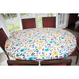 Red Barrel Studio® Deluxe Elastic Edged Flannel Backed Vinyl Fitted Table Cover - Oblong/Oval - Fits Tables Up To 48" W X 68" L in , 48" x 68"