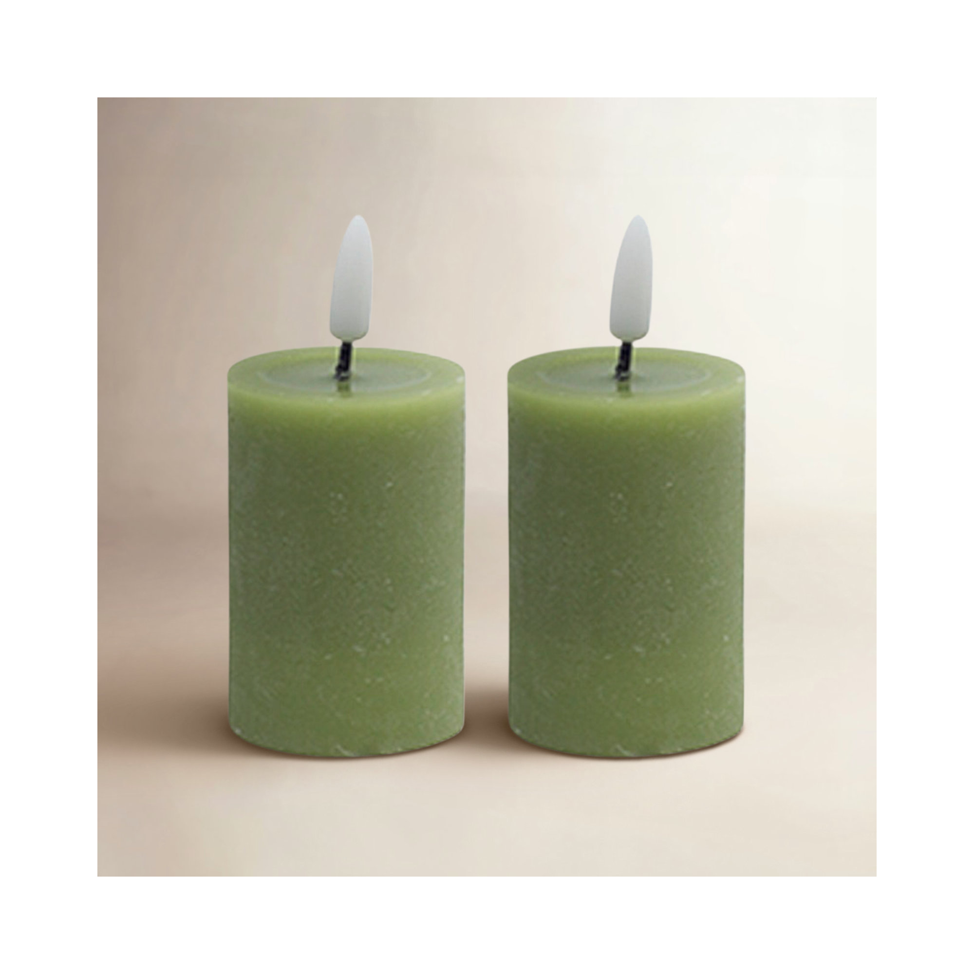 2 Pc Set Flameless Pillar Candle, Green