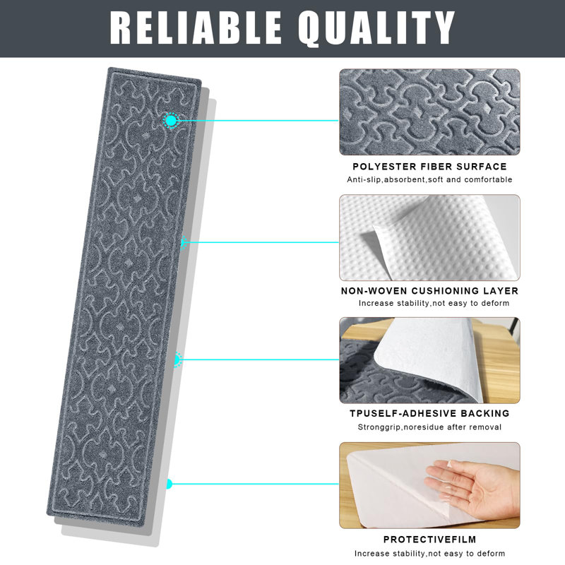 Dark Gray Polypropylene Non-Slip Stair Treads for Wooden Steps