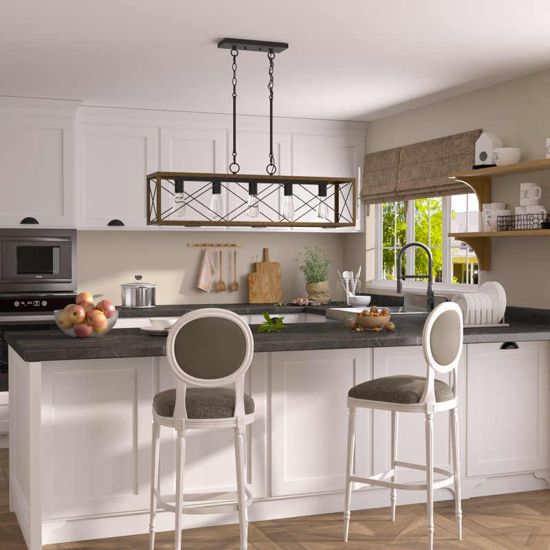 Darlington 5 - Light Kitchen Island Chandelier Dimmable Linear Chandelier, Weathered Walnut
