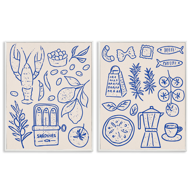 Ensemble de giclée encadrée méditerranéen 2 pièces, par Camila Juncos, Estampe numérique encadrée blanc bord de mer