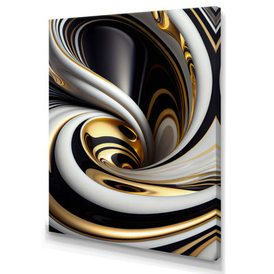 Or noir et blanc vitrail I - abstrait spirales sur toile, art mural