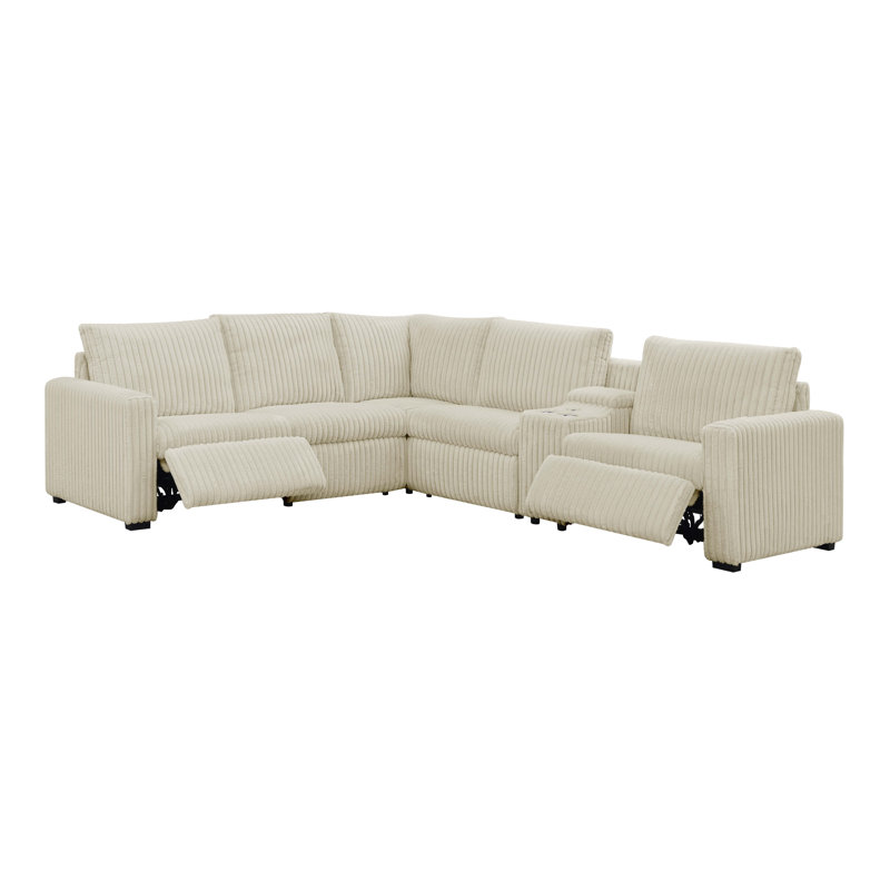 Canapé modulaire inclinable électrique Rocktem, Velours côtelé beige