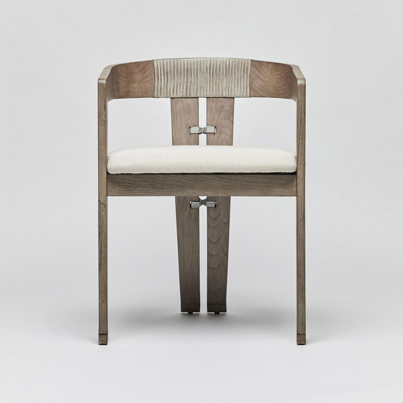 Maryl III Upholstered Arm Chair, Straw Faux Linen, Washed Gray