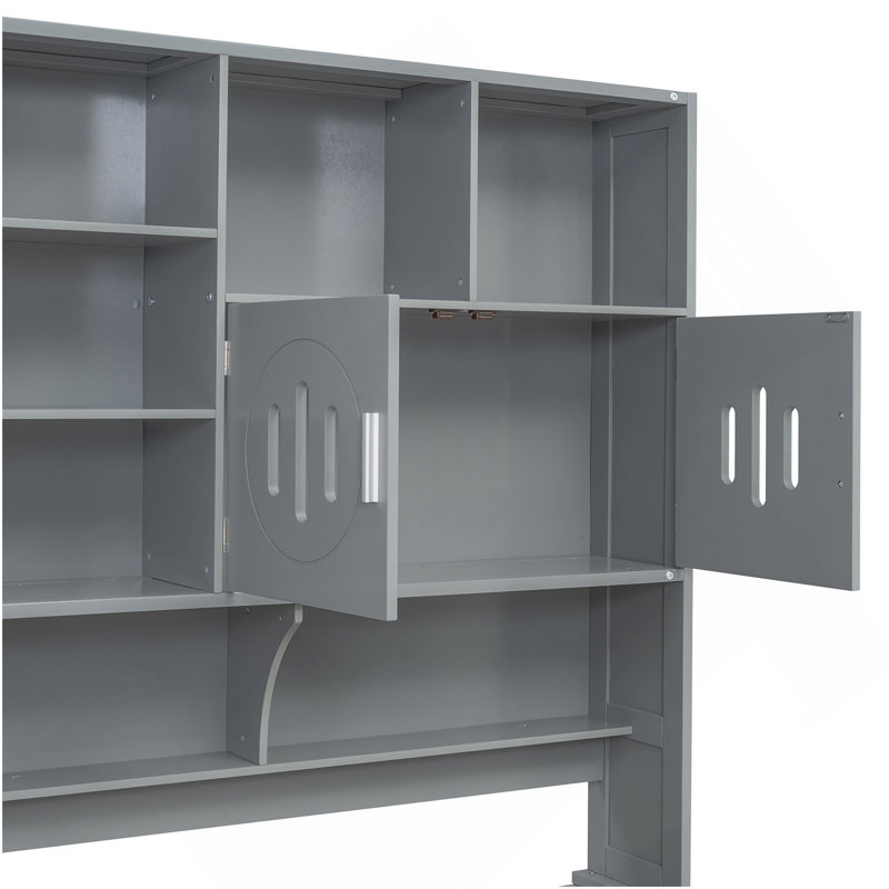 Lit de jour simple en bois avec 2 tiroirs, armoire et tablette tout-en-un, gris, Gris